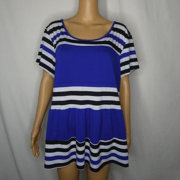 Torrid Striped Cutout Back Skirted Peplum Blouse 3 - Picture 1 of 11